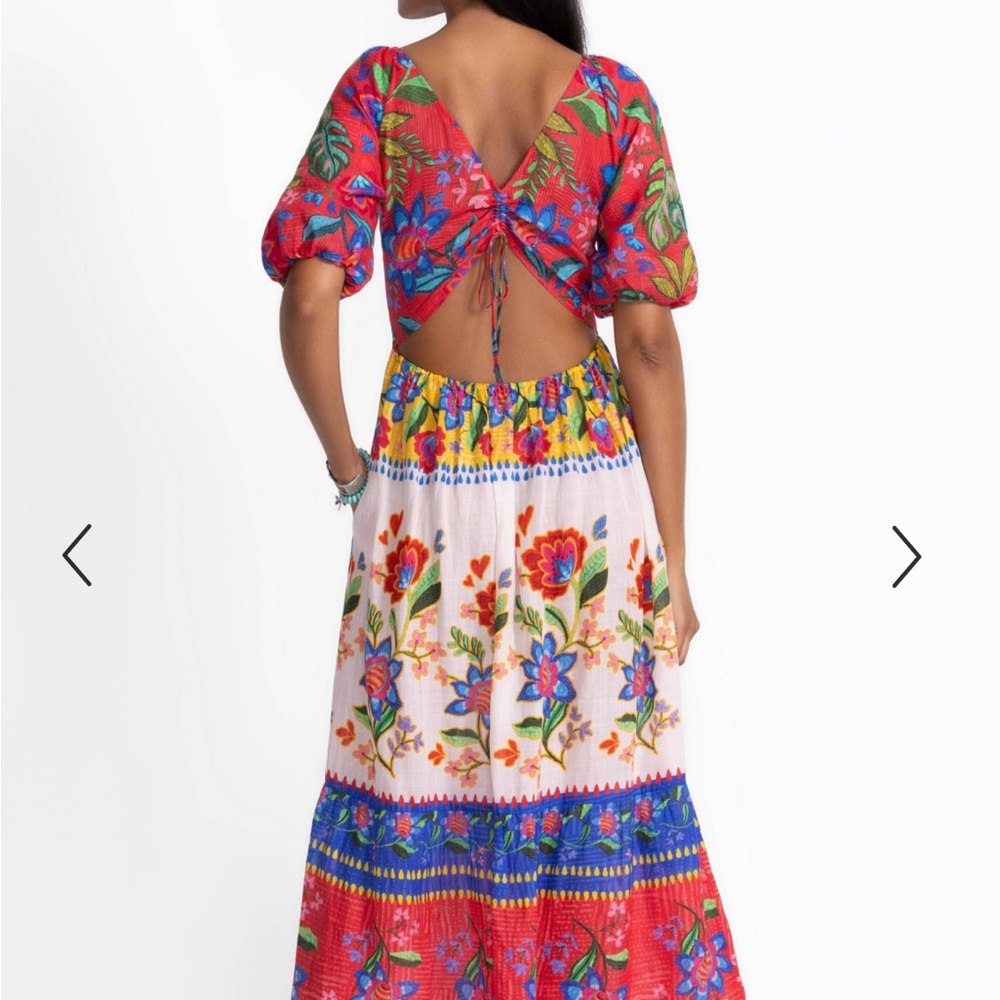 Johnny Was Multicolor Floral V-Neck Maxi Dress in Red, White, Blue, Yellow - Picture 10 of 11